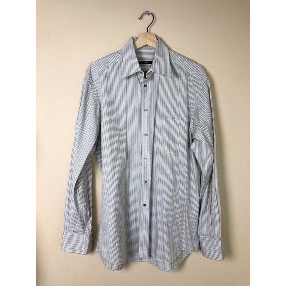 long sleeve dress shirts men's Traveler Stretch Dress Shirt in Black and Blue Micro Check main image 0